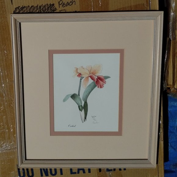MELON DAFFODIL PRINT WITH TWO MATS IN BEIGE WOOD FRAME - Picture 3 of 5